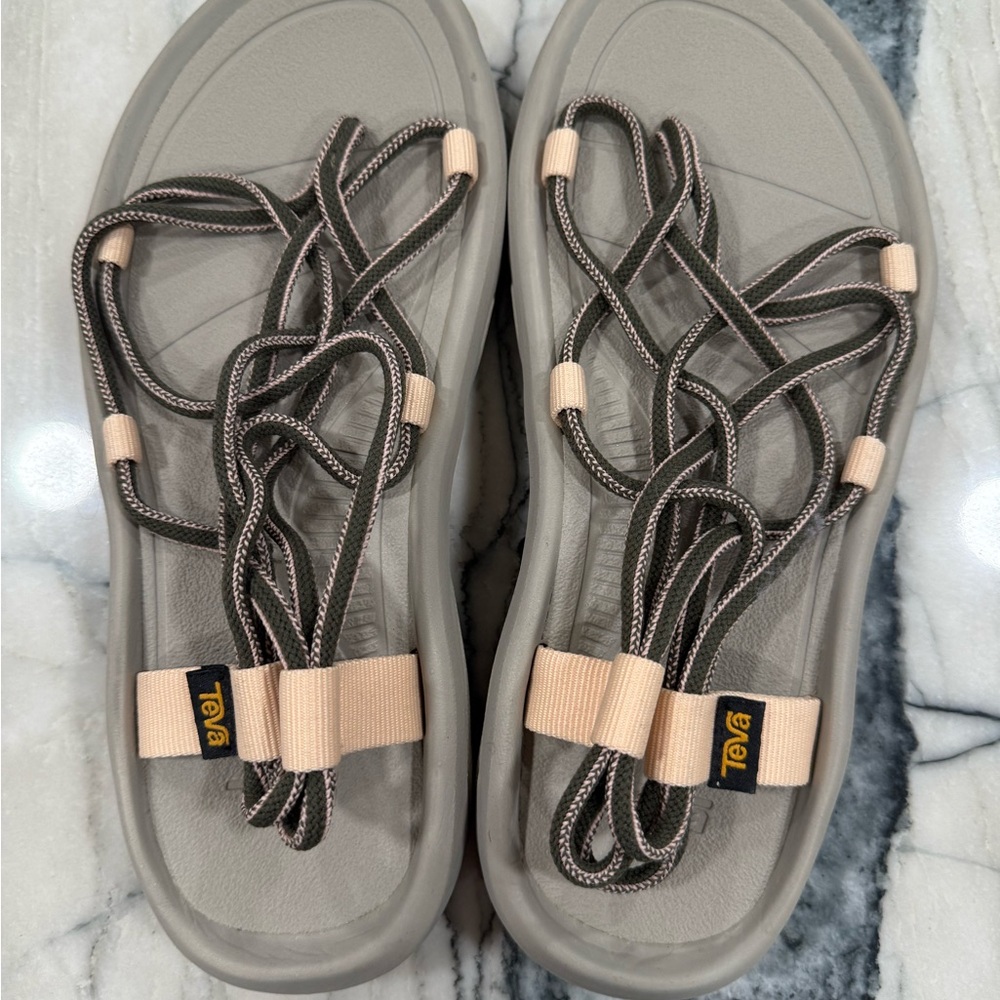 Teva Gray and Cream Sport Sandals with Intricate Strap Design - Never Worn